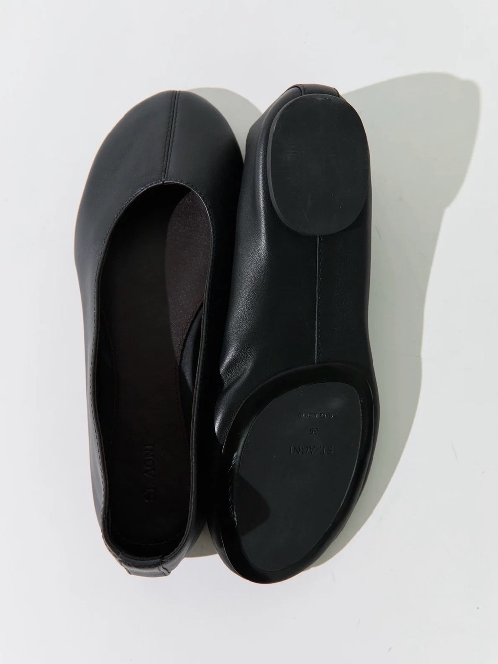 St. Agni Black Leather Slip-On Ballet Flats